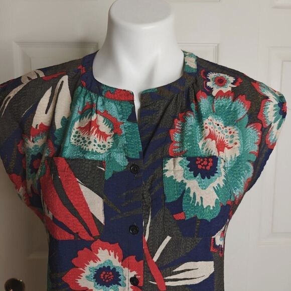 Van Heusen floral sleeveless button front top sz XS - Picture 2 of 7
